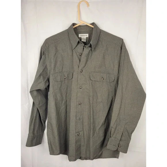 Claiborne Mens Button Up Shirt Long Sleeve Checkered Casual Medium - Picture 2 of 8